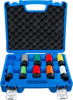 Légkulcsfej készlet | 12,5 mm (1/2") | 15 - 24 mm méretű és speciális kerékcsavarok | 10 darabos