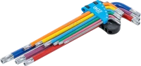 Derékszögű kulcs készlet | több színű | extra hosszú | T-profil (Torx) T10 furattal - T50 | 9 darabos