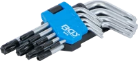 Derékszögű kulcs készlet | rövid | T-profil (Torx) T10 furattal - T50 | 9 darabos