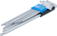 Derékszögű kulcs készlet | extra hosszú | T-profil (Torx) gömbfejes | T10 - T50 | 9 darabos