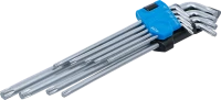 Derékszögű kulcs készlet | extra hosszú + extra rövid | T-profil (Torx) T10 - T50 | 9 darabos