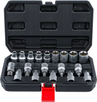 Behajtófej-/dugókulcskészlet | belső hatszögletű 12,5 mm (1/2") | T-profil (Torx) / E-profil | 19 darabos