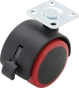 Lenk-Doppelrolle mit Bremse | rot/schwarz | 50 mm 