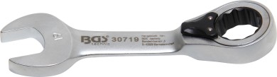 Skralderingsgaffelnøgle | kort | omskiftelig | 19 mm 