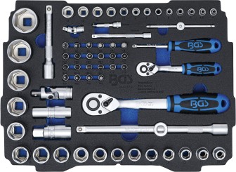 Base de esponja para BGS BOXSYS1 & 2: Conjunto de chaves de caixa | 6,3 mm (1/4") / 12,5 mm (1/2") | BGS systainer® | 65 peças 