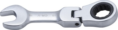 Skralderingsgaffelnøgle | kort | m. vinkel | 15 mm 