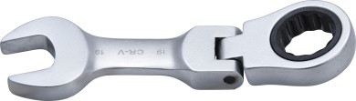 Skralderingsgaffelnøgle | kort | m. vinkel | 19 mm 
