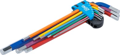 Stiftsleutelset | meerkleurig | extra lang | binnenzeskant 1,5 - 10 mm | 9-dlg. 