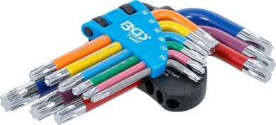 Derékszögű kulcs készlet | több színű | rövid | T-profil (Torx) T10 - T50 | 9 darabos 