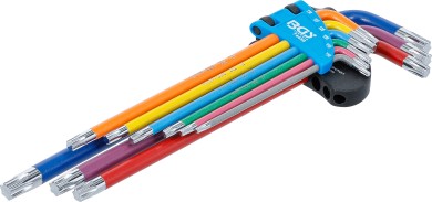 Derékszögű kulcs készlet | több színű | extra hosszú | T-profil (Torx) T10 - T50 | 9 darabos 
