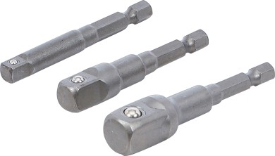 Adapter-Satz für Bohrmaschinen | Außensechskant Antrieb 6,3 mm (1/4") | Abtrieb Außenvierkant 6,3 mm (1/4"), 10 mm (3/8"), 12,5 mm (1/2") | 3-tlg. 