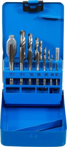 Conjunto de tarraxas/brocas de HSS | M3 - M12 / 2,5 - 10,2 mm | 16 peças 