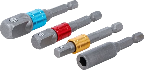 Adapterkészlet fúrógépekhez | színes | Külső hatszögletű kulcsnyílású hajtás 6,3 mm (1/4") | 6,3 mm (1/4"), 10 mm (3/8"), 12,5 mm (1/2"), Belső hatszögletű 6,3 mm (1/4") | 4 darabos