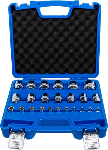 Dugókulcskészlet, hatszögletű | 6,3 mm (1/4"), 12,5 mm (1/2") | coll méret | 24 darabos