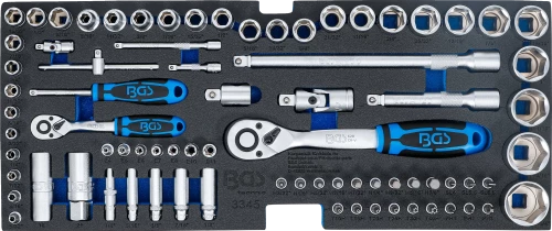 Hab anyagú betét a BGS 3312-hez: Dugókulcskészlet | 6,3 mm (1/4") / 12,5 mm (1/2") | coll méretek | 78 darabos