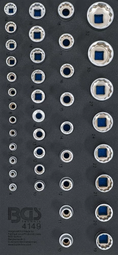 Műhelykocsi-betét 1/3: Dugókulcsok, tizenkétszögletű | 6,3 mm (1/4"), 10 mm (3/8"), 12,5 mm (1/2") | 40 darabos