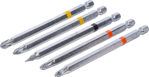 Behajtófej készlet | Külső hatszögletű behajtófej 6,3 mm (1/4") | Csillag PH, csillag PZ, lapos | 110 mm hosszú | 5 darabos