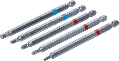 Behajtófej készlet | Külső hatszögletű behajtófej 6,3 mm (1/4") | Belső hatszögletű, T-profil (Torx) | 110 mm hosszú | 5 darabos