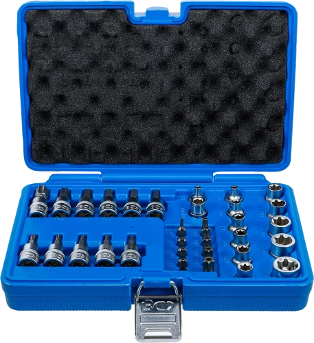Behajtófej- és dugókulcsbetét-készlet | 10 mm (3/8") | T-profil (Torx) | 34 darabos