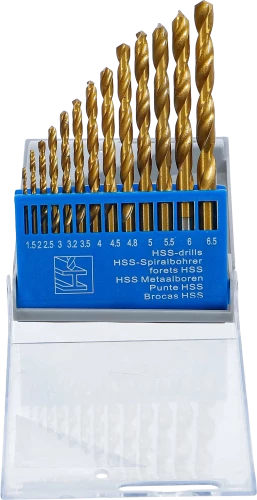HSS Spirálfúró-készlet | titánnal ötvözött nitrátozott | 1,5 - 6,5 mm | 13 darabos