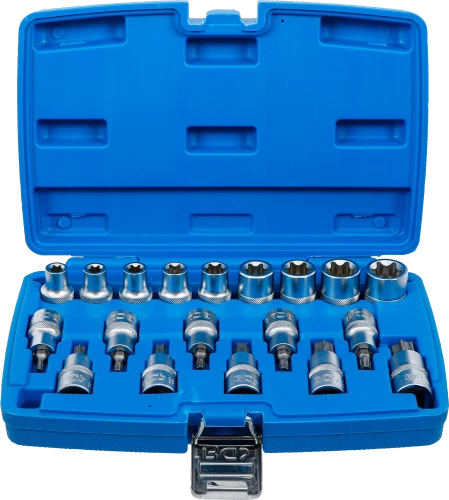 Behajtófej/dugókulcskészlet | 12,5 mm (1/2") | E-profil / T-profil (Torx) | 19 darabos