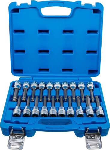 Behajtófej-készlet | 12,5 mm (1/2") | Belső hatszögletű, T-profil (Torx), belső többfogú elem (XZN-hez) gömbfejjel | 20 darabos
