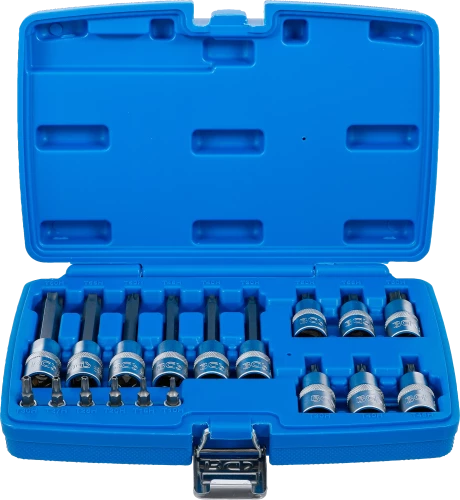 Behajtófej-készlet | 6,3 mm (1/4") / 12,5 mm (1/2") | T-profil (Torx) furattal | 18 darabos