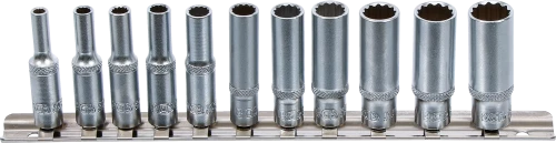 Dugókulcskészlet, tizenkétszögletű, mély | 6,3 mm (1/4") | 4 - 13 mm | 11 darabos