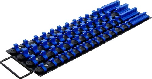Dugókulcstartó sín készlet dugókulcsbetétekhez | 80 kapoccsal | 6,3 mm (1/4"), 10 mm (3/8"), 12,5 mm (1/2") betétekhez
