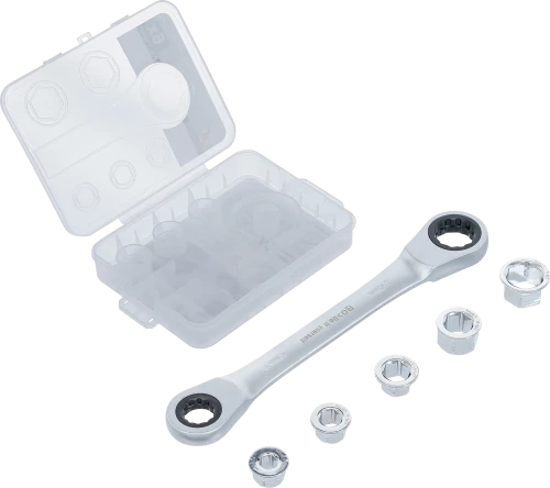 Racsnis csillagkulcs adapterkészlettel | 8 - 19 mm | 6 darabos