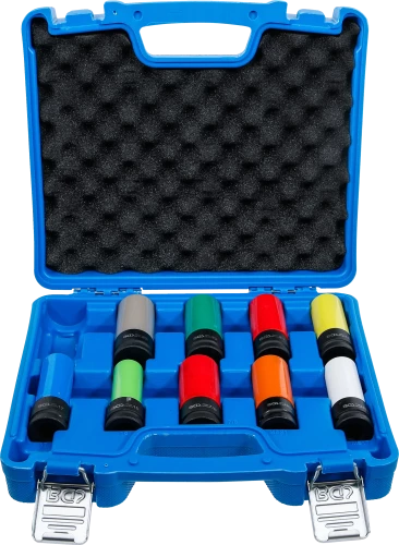 Légkulcsfej készlet | 12,5 mm (1/2") | 15 - 24 mm méretű és speciális kerékcsavarok | 10 darabos