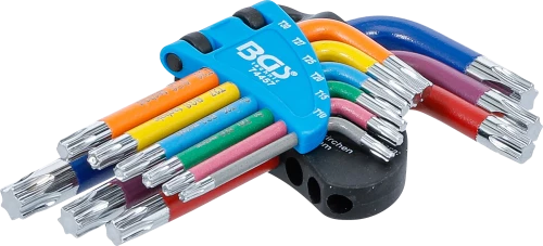 Derékszögű kulcs készlet | több színű | rövid | T-profil (Torx) T10 - T50 | 9 darabos
