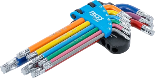 Derékszögű kulcs készlet | több színű | T-profil (Torx) T10 - T50 | 9 darabos