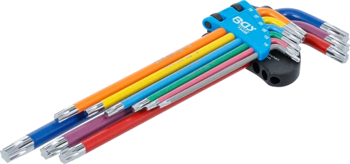 Derékszögű kulcs készlet | több színű | extra hosszú | T-profil (Torx) T10 - T50 | 9 darabos