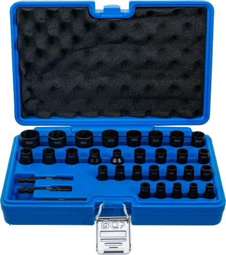 Spirálbites dugókulcskészlet /csavarkiszedő | 6,3 mm (1/4") / 10 mm (3/8") | Metrikus és coll méretek | 32 darabos