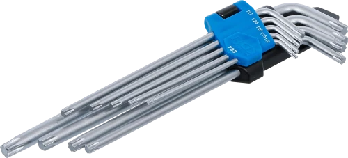 Derékszögű kulcs készlet | extra hosszú | T-profil (Torx) T10 - T50 | 9 darabos