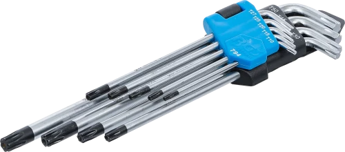 Derékszögű kulcs készlet | extra hosszú | T-profil (Torx) furattal T10 - T50 | 9 darabos