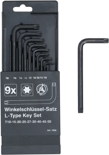Derékszögű kulcs készlet | T-profil (Torx) T10 - T50 | 9 darabos