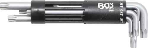 Derékszögű kulcs készlet | extra hosszú | T-profil (Torx) T10 furattal - T50 | 8 darabos