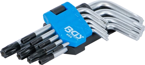 Derékszögű kulcs készlet | rövid | T-profil (Torx) T10 furattal - T50 | 9 darabos