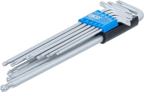 Derékszögű kulcs készlet | extra hosszú | T-profil (Torx) gömbfejes | T10 - T50 | 9 darabos