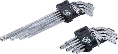 Derékszögű kulcs készlet | hosszú | T-profil (Torx) T10 - T50 / Belső hatszögletű 1,5 - 10 mm | 18 darabos