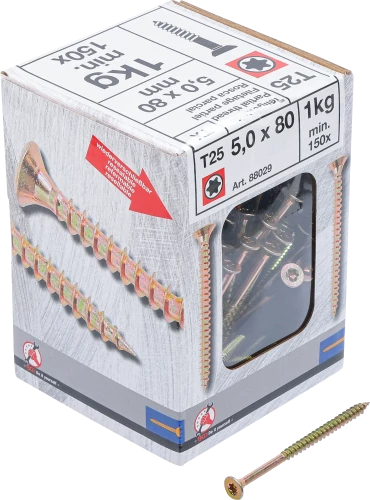 Univerzális csavarok | T-profil (Torx) T25 | 5,0 x 80 mm  | 1 kg / 150 db