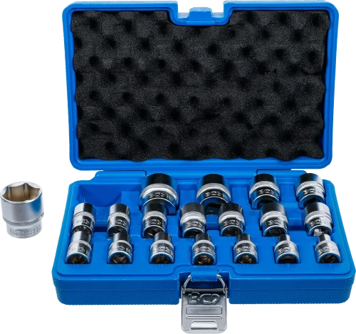 Conjunto de encaixes para chave de caixa, sextavados | Entrada de quadrado interno de 12,5 mm (1/2") | 8 - 32 mm | 19 peças 