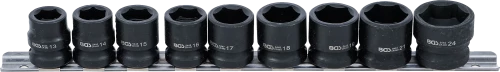 Levegős dugókulcskészlet hatszögletű, extra lapos | 12,5 mm (1/2") | 13 - 24 mm | 9 darabos