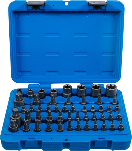 Behajtófej- és dugókulcs-készlet | E-profil / T-profil (Torx) / T-profil (Torx) furattal / TP-profil (Torx plus) | 52 darabos