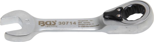 Skralderingsgaffelnøgle | kort | omskiftelig | 14 mm 