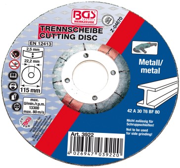 Cutting Disc for Metal | Ø 115 x 2.5 x 22.2 mm | Type 42 