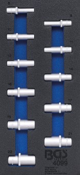 Bandeja para carro 1/3: Llaves de vaso hexagonal | 10 mm (3/8") | en pulgadas | largas | 11 piezas 