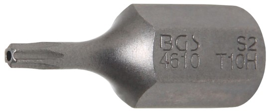 Bit | Lungime 30 mm | Antrenare 6 colțuri exterior 10 mm (3/8") | Profil T (pentru Torx) cu gaură T10 